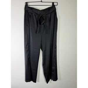 Joie Black Satin Wide Leg Tie Waist Palazzo Pants M Medium